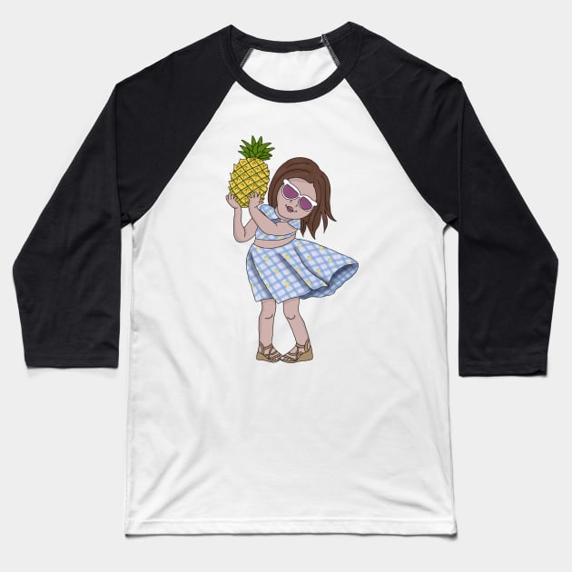 Pinapple Girl Baseball T-Shirt by Becky-Marie